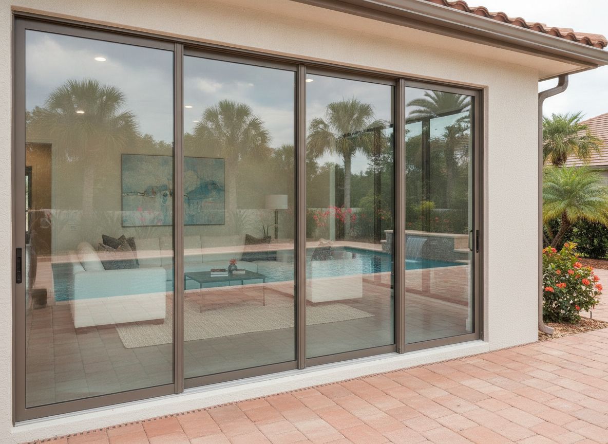 Sliding glass door, pool deck view