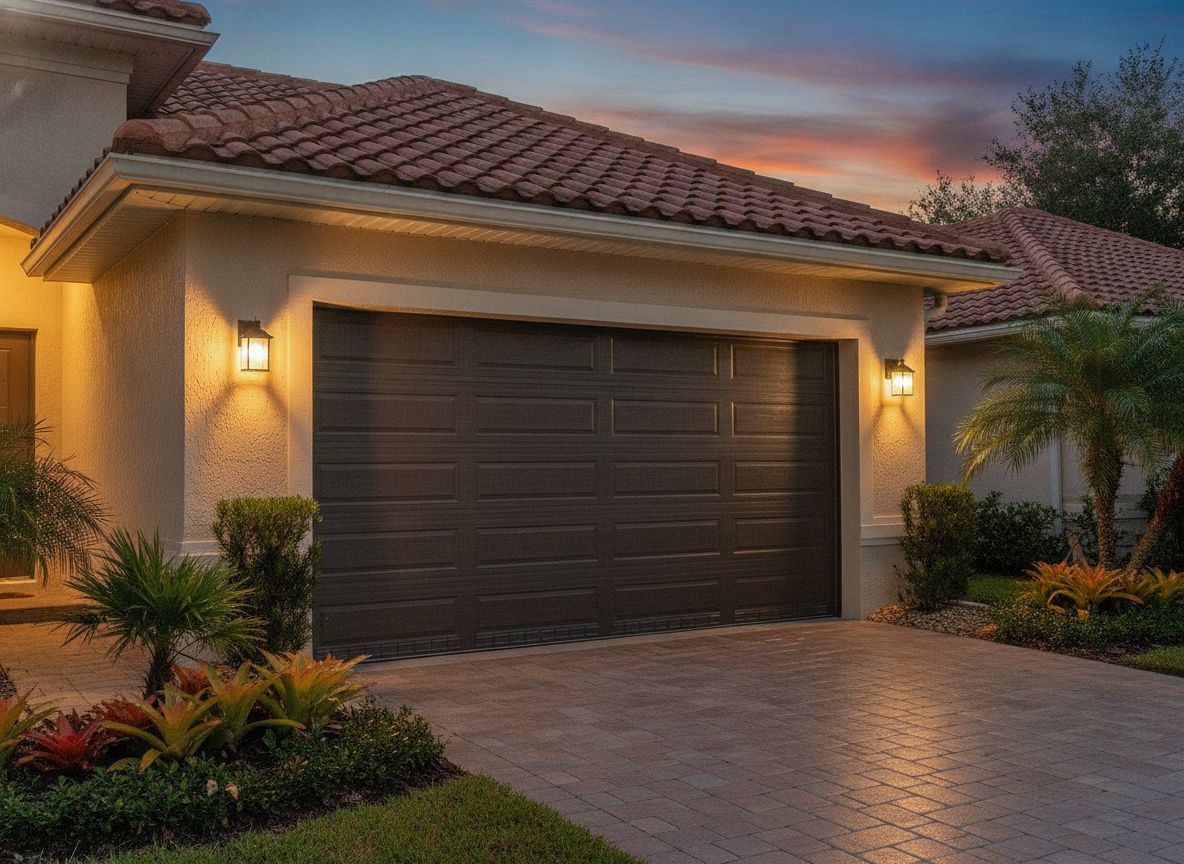 Garage door at dusk