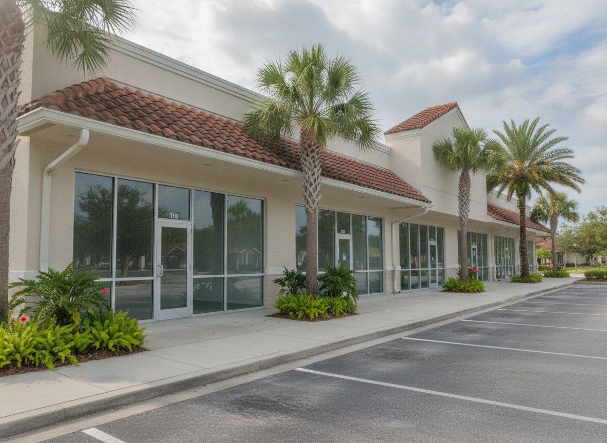 Retail strip center storefront windows