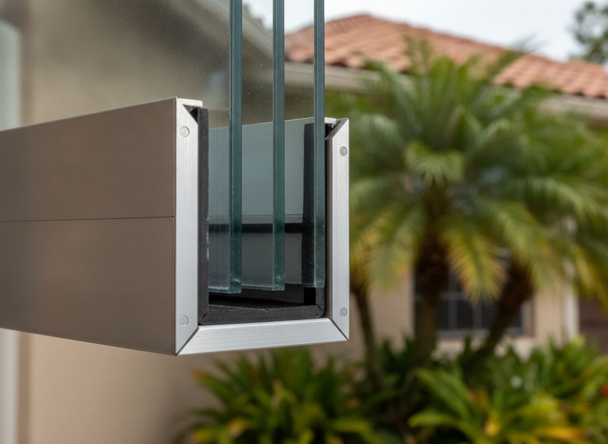Close-up of an impact window frame and glass