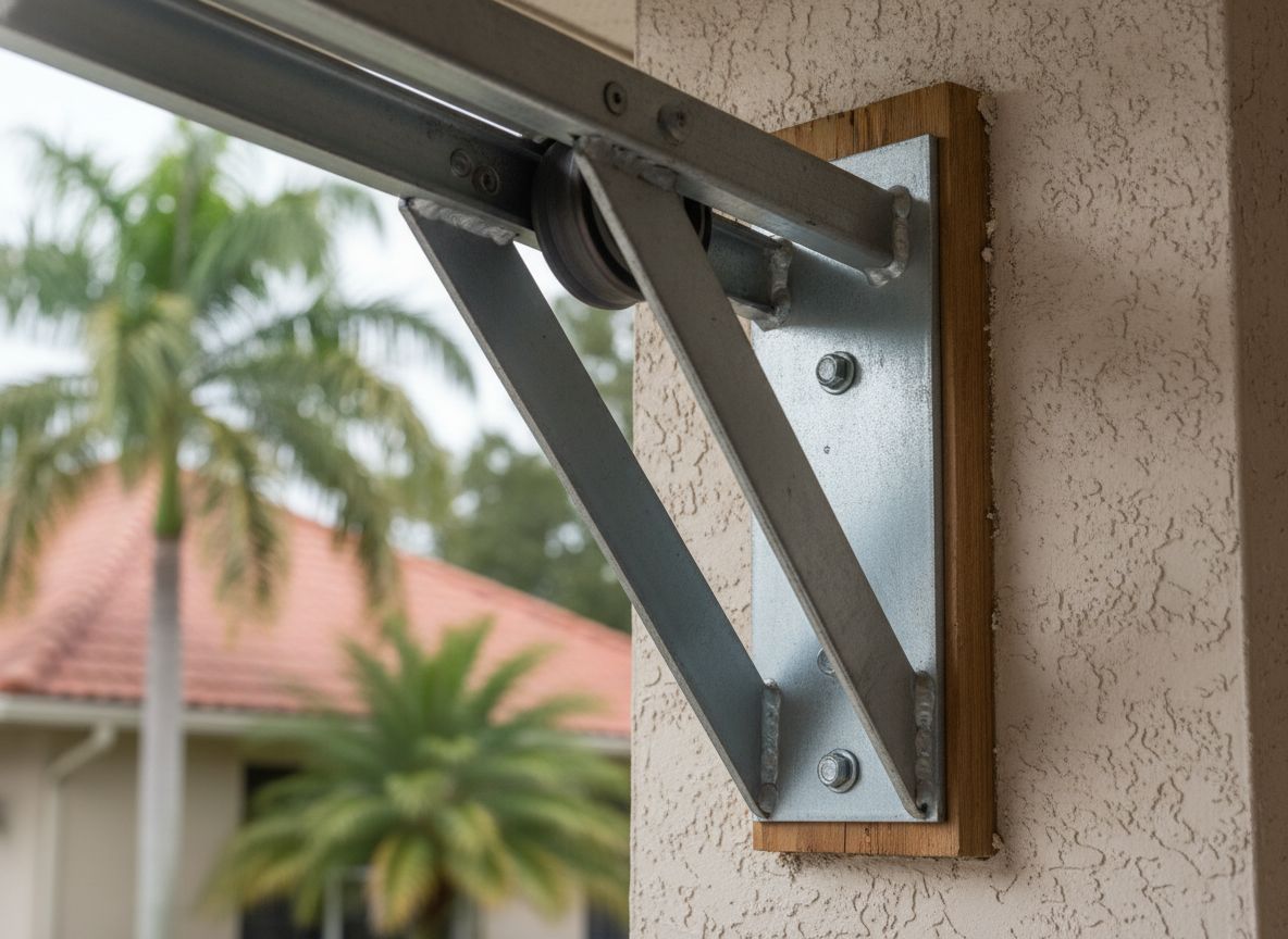 Reinforced garage door track bracket detail