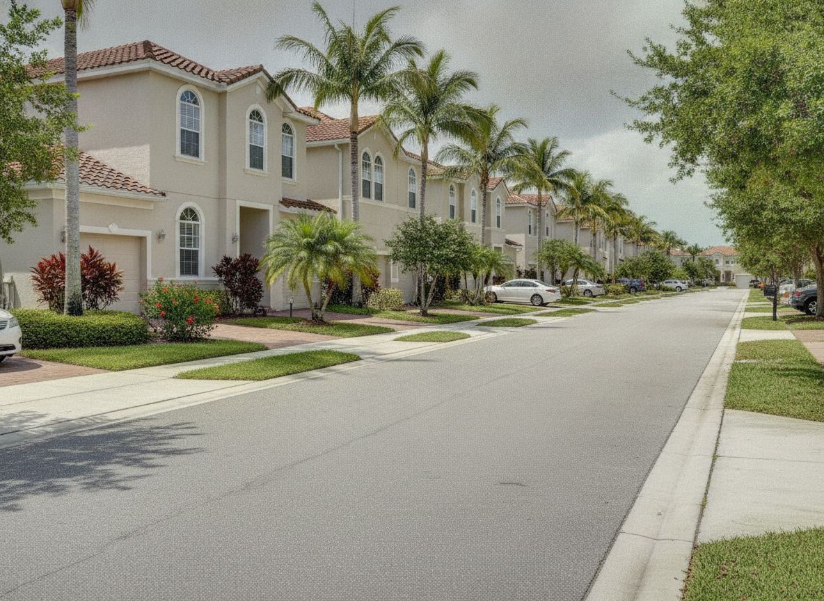 Tidy HOA-governed Florida street with uniform homes