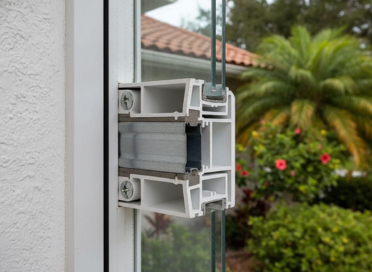 Window frame corner cutaway showing construction